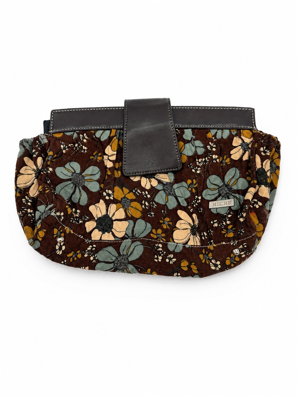 Miche Floral Corduroy Purse Shell Brown Blue Clutch Handbag Cover
